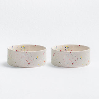 Set of 2 White Large stoneware ceramic Pet Bowls — Party Collection