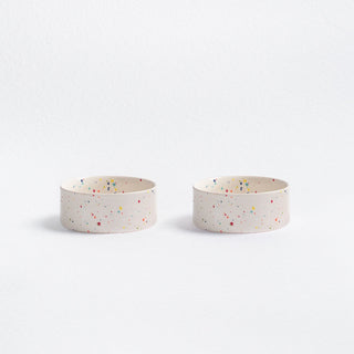 Set of 2 White Medium stoneware ceramic Pet Bowls — Party Collection
