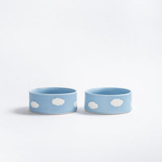 Set of 2 Blue Medium stoneware ceramic Pet Bowls — Cloud Collection