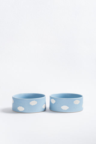 Set of 2 Blue Large stoneware ceramic Pet Bowls — Cloud Collection