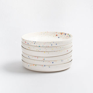 Set of 6 White Low Pasta Plates 9" stoneware ceramic — Party Collection