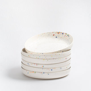 Set of 6 White Low Pasta Plates 9" stoneware ceramic — Party Collection