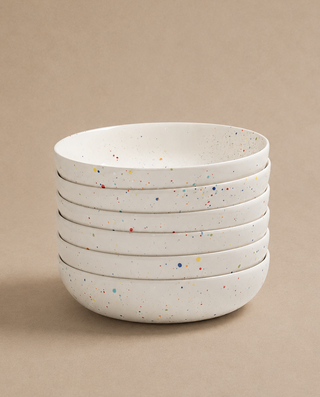 Set of 6 White Pasta Plates 8.3" stoneware ceramic — Party Collection