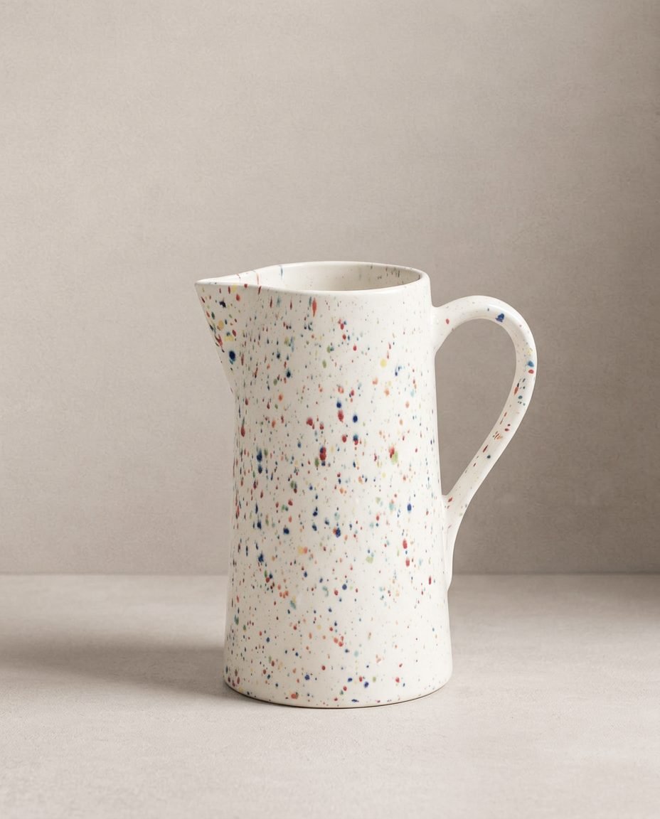 White Confetti stoneware ceramic Pitcher 51oz / 1.5L Egg Back Home ...